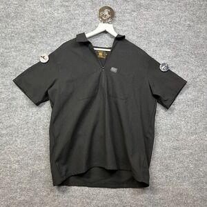 FB County Zip Polo Shirt Men's Black Short Sleeve Classic Streetwear - Medium